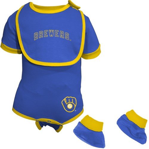 Milwaukee Brewers Light Blue Infant Baseball Bib & Booties Set (18 Months)