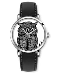 SPRAWL Aanalog Fashion Series Silver Ladies Watches of Genuine Black Leather Strap,Unique Wrist Watch for Women Girls Designed with Owl black