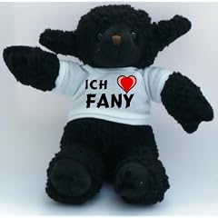 Schwarzes Schaf Pl�schtier mit T-shirt mit Aufschrift Ich liebe Fany