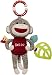 Baby Starters Sock Monkey Crinkle, Rattle, Squeak Plush with Teether and Travel Hook, 9 inch