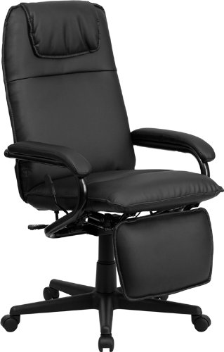Black Leather Recline Reclining Footrest Executive Highback Office Desk Chairs On Sale