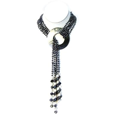 HinsonGayle "Cleopatra" Black Six-Strand Pearl Lariat Necklace 35 Inches