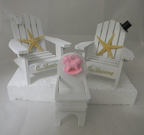 Wedding Reception Adirondack Chairs and Baby Girl High Chair Cake Topper