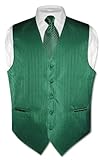 Men's Dress Vest & NeckTie Emerald Green Vertical Stripes sz Large Men's Dress Vest & NeckTie Emerald Green Vertical Stripes sz Large