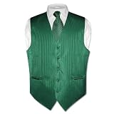 Men'sDressVest&NeckTieEmeraldGreenVerticalStripesszXL