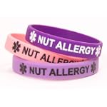 Nut Allergy Medical I.D. Bracelet Lot of 3 Silicone Bracelets Pink, Light and Dark Purple