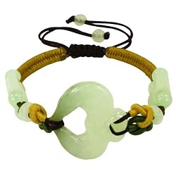 MultiColoredWovenSilkAdjustableThreadBraceletAdorningJadeHeartandDecorativeJadeBeads