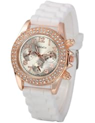 HACBIWA Fashion Ladies Womens Girls Three-Eye Analog Quartz Wrist Watch White