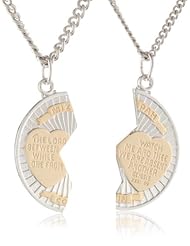 Sterling Silver Two-Tone Round Mizpah Pendant Necklace with Stainless Steel Chains, 20" and  24"