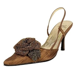 Buy Hard Shinny Satin, Pleat, with Buckle Fully Beaded Rose - Heel 3 - Evening Raquel Shoe by Carlo Fellini