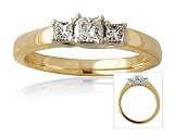 .25CTW Three Stone Princess Cut Cross-Prong Setting 14K Yellow Gold