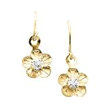 14K Yellow Gold Cubic Zirconia Children's Daisy Floral Earrings