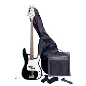 Electric Bass Guitar Pack (Black) with 15 Watt Amp and Accessories, Free Shipping