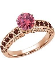 1.17 Ct Round Pink Diamond Red Garnet 18K Rose Gold Ring