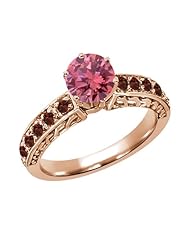 1.17 Ct Round Pink Diamond Red Garnet 18K Rose Gold Ring