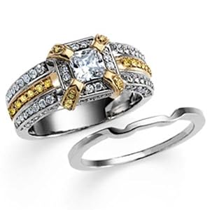Two Tone Gold Ladies Engagement Ring Set (Center stone is not included)