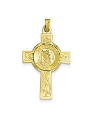 14K Yellow Gold Cross St. Christopher Medal Pendant