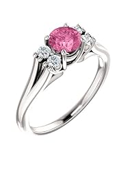 10K White Gold 5.00mm Round Cut Pink Sapphire and Diamond Ring -- LIFETIME WARRANTY
