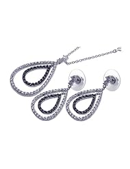 Nickel Free Sterling Silver Pendant & Earring Sets Black And Clear Teardrop Set