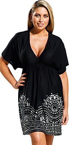 swimsuitsforall Women's Plus Size Black Boho Silver Foil Kimono Dress