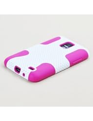 White Pink 2 in 1 Hybrid Combination Hard PC Mesh Plastic and Silicone Skin for Samsung Galaxy S II Skyrocket 4G Andriod Smartphone Samsung SGH-I727 /AT&T + Screen Protector Film + Dragoncell Stylus Pen