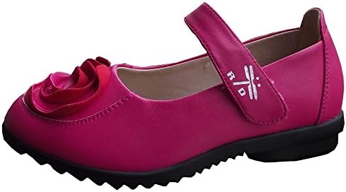 Lafeshion Velcro Mary Jane Leather Shoes Flat (Little Kid/Big Kid) - Black/Rose Red