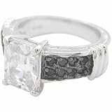 Sterling Silver Emerald Cut Simulated Diamond CZ Black Diamond Ring