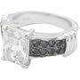 Sterling Silver Emerald Cut Simulated Diamond CZ & Black Diamond Ring