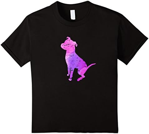 Kids Pit Bull Watercolor Dog T-Shirt  10 Black