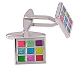 Silver plated cufflinks with multi toned enamel accents with presentation box