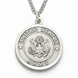 Sterling Silver 1" Round Engraved U.S. Army Medal w/ St. Michael on Back on 24" Chain