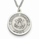 Sterling Silver 1" Round Engraved U.S. Army Medal w/ St. Michael on Back on 24" Chain