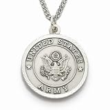 Sterling Silver 1 Round Engraved U.S. Army Medal w/ St. Michael on Back on 24 Chain