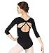 Adult 3/4 Sleeve Leotard with Back Strap,N8625BLKM,Black,Medium