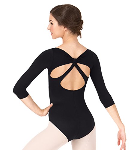 Adult 3/4 Sleeve Leotard with Back Strap,N8625BLKM,Black,Medium