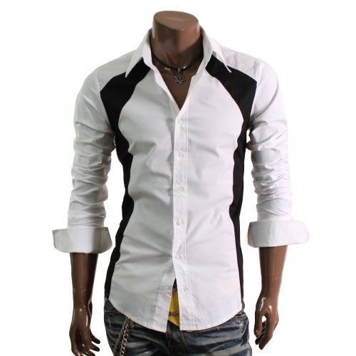 Doublju Mens Casual 2 Tone Dress Shirts WHITE (EXL19)