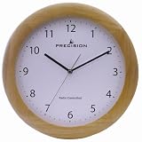 Precision MSF Radio controlled 31cm natural wood finish wall clock with full numeral markings and metal hands