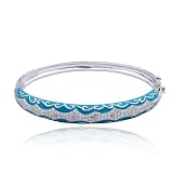 Platinum Plated Sterling Silver Genuine Diamond Accent and Blue Epoxy Bangle Bracelet, 7.25