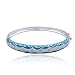 Platinum Plated Sterling Silver Genuine Diamond Accent and Blue Epoxy Bangle Bracelet, 7.25"