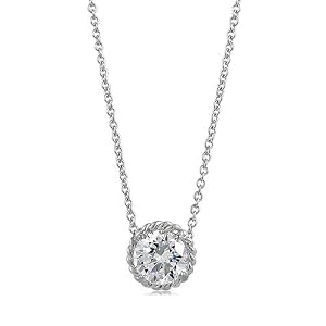 Sterling Silver Necklace Round Cubic Zirconia CZ Solitai