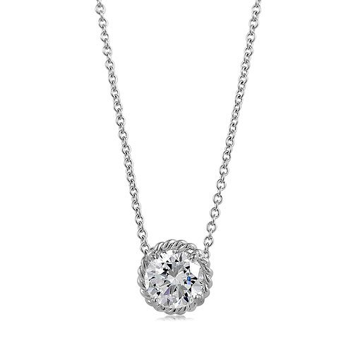 Sterling Silver Pendant 1.28ct Prong-Set Round Cubic Zirconia CZ Solitaire Pendant Necklace - Ideal Gift For Mother Day, Anniversary, Engagement, Wedding, Birthday, For Her