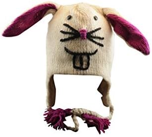 WHITE BUNNY RABBIT Mohawk Sport 100% Wool Animal Hat Fleece Lined Beanie Ski Cap