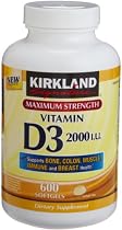 Kirkland Signature Maximum Strength Vitamin D3 2000 I.U. 600 Softgels, Bottle