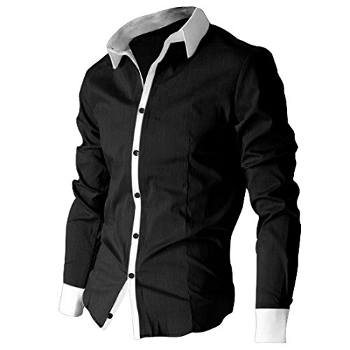 Allegra K Men Long Sleeved Buttoned Casual Shirt with Cufflink