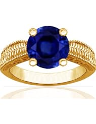 14K Yellow Gold Round Cut Blue Sapphire Solitaire Ring (GIA Certificate)