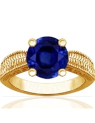 18K Yellow Gold Round Cut Blue Sapphire Solitaire Ring (GIA Certificate)
