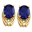 14K Yellow Gold Chatham Created Sapphire and Diamond Earrings