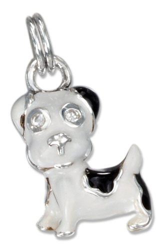 STERLING SILVER ENAMEL 3D PUPPY DOG CHARM WITH CUBIC ZIRCONIA EYES