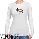 NCAA Pacific Tigers Ladies White Distressed Logo Vintage Long Sleeve Slim Fit T-shirt