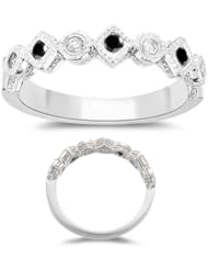 0.20 Cts Black & White Diamond Filigree Stack Band in 14K White Gold